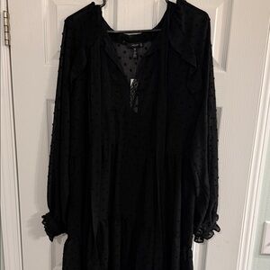 Aqua Elegant Black Textured Long Sleeve Dress